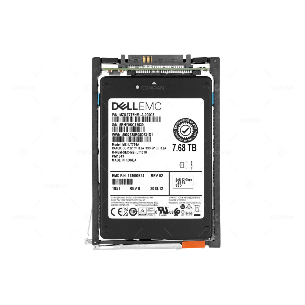 005052556  EMC PM1643 FLASH SSD 7.68TB SAS 12G 2.5" SFF FOR EMC UNITY